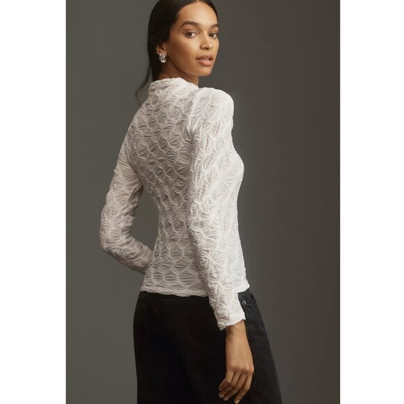 Anthropologie Maeve Talia Long Sleeve Mock Neck Textured Top in Ivory Women's S - Picture 2 of 10